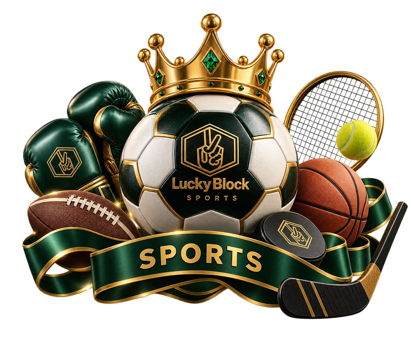 LuckyBlock Casino sports betting with football, boxing, tennis, basketball and other sports equipment